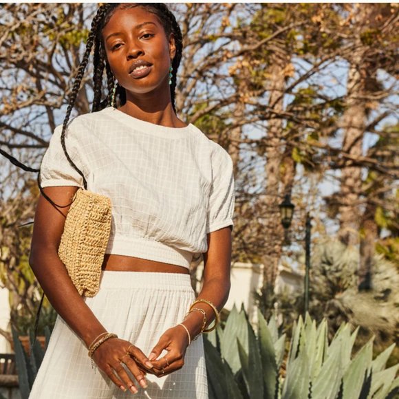 Faherty  Cala Windowpane top XS Color tan Egret  SKU 9904850 NWT - Picture 5 of 9